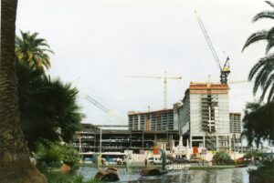 Color photograph of the Venetian Hotel and Casino under construction