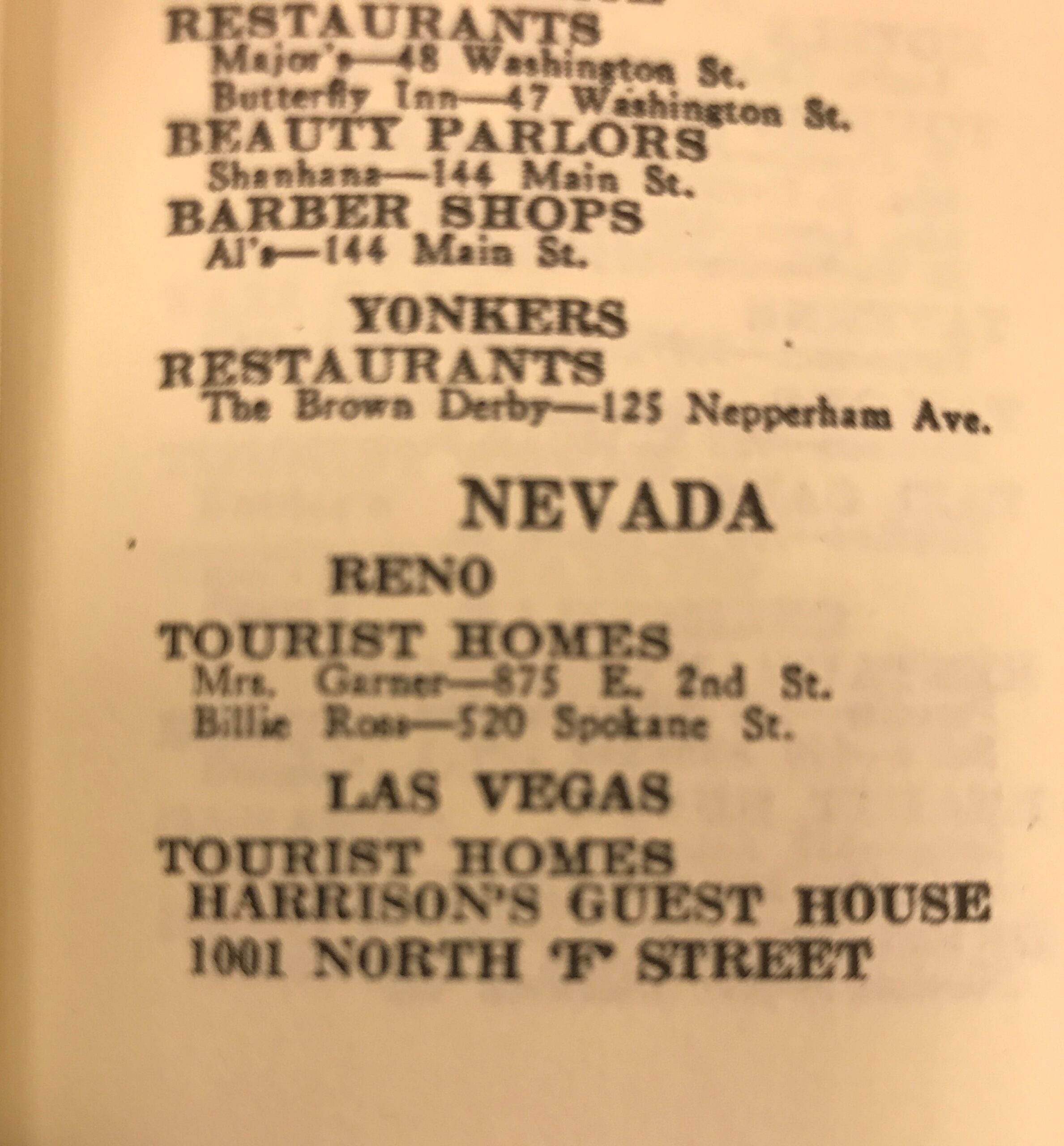 Nevada entries in the 1949 edition of The Green Book