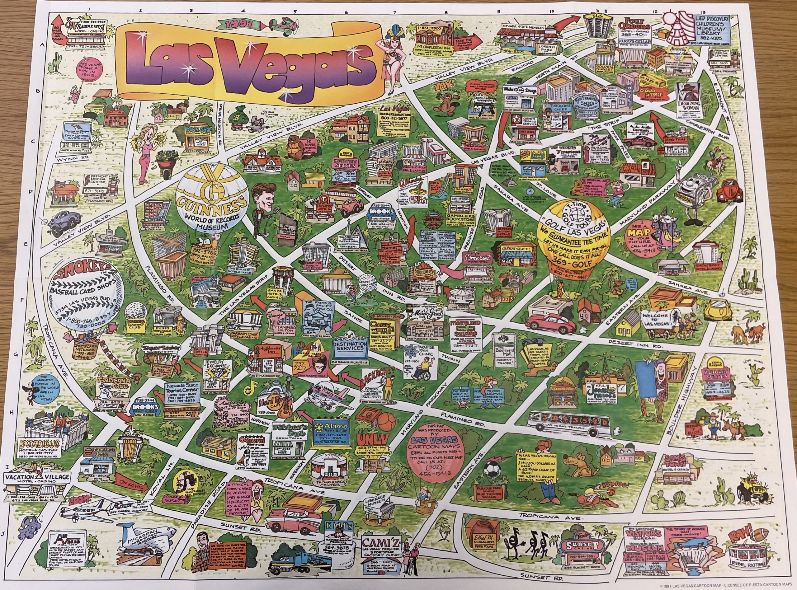 1991 Cartoon Map of Las Vegas