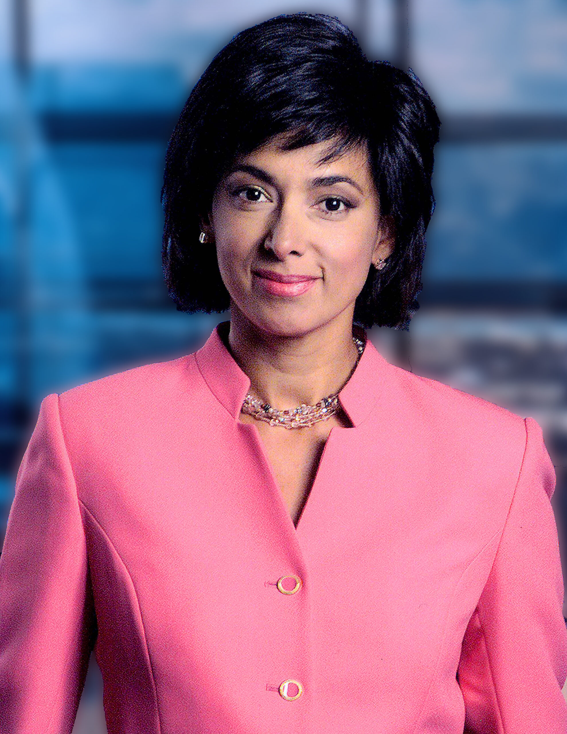 Portrait of Polly Gonzalez when she was news anchor at KLAS Channel.